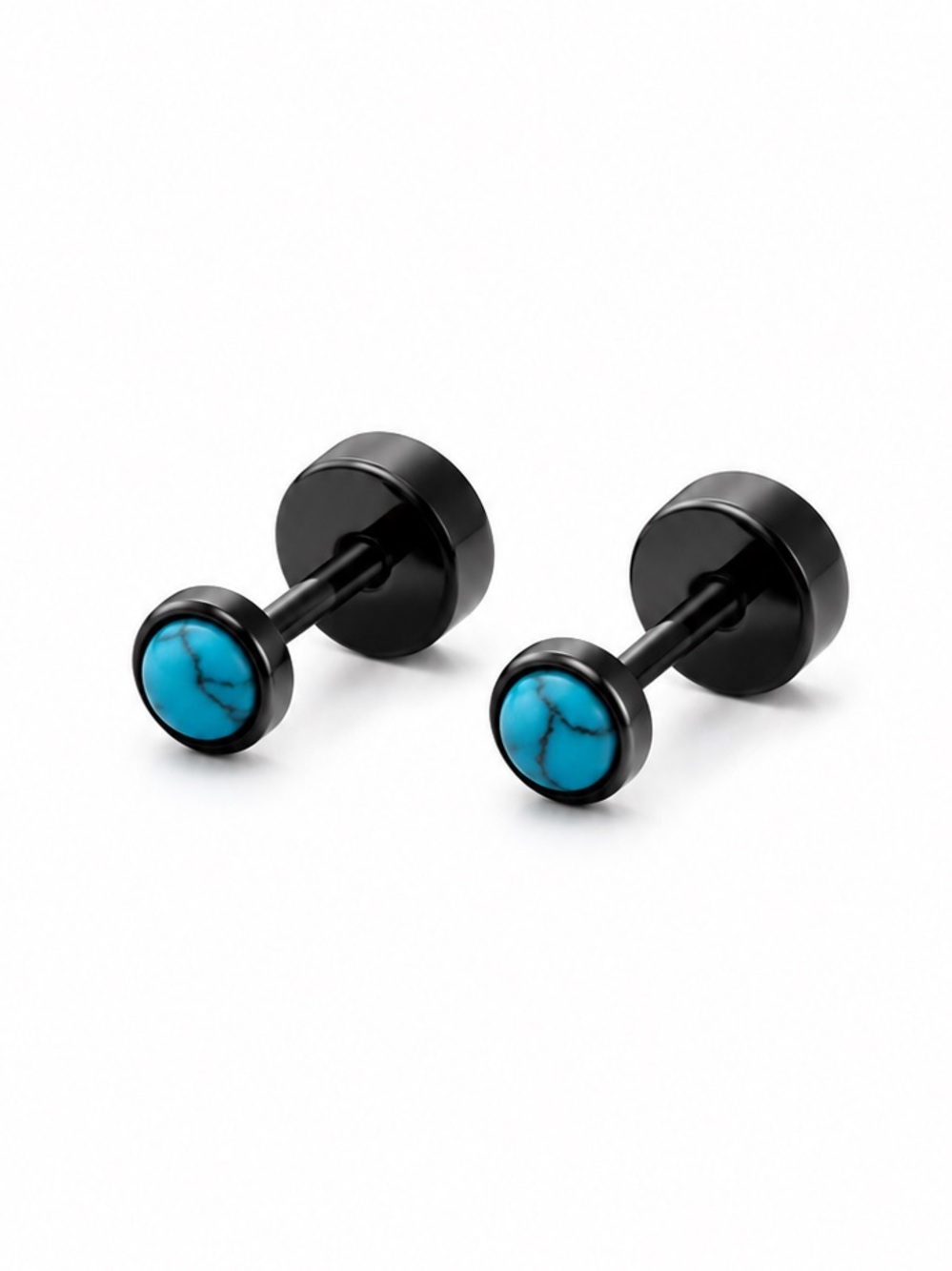 Black Turquoise Flat Back Stud Earrings 20G
